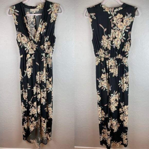 ASTR‎ The Label Black Floral Wrap Front High Low Dress V-Neck Women's Size Small - Picture 2 of 10